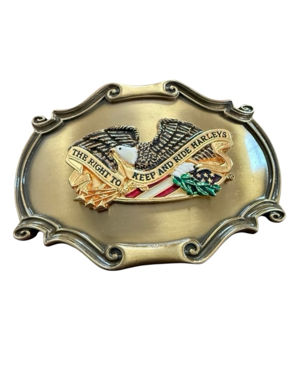 VTG Harley Davidson Brass Belt Buckle 75th Anniversary Raintree Made in USA 1978